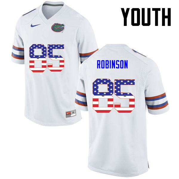 Youth Florida Gators #85 James Robinson College Football USA Flag Fashion Jerseys-White